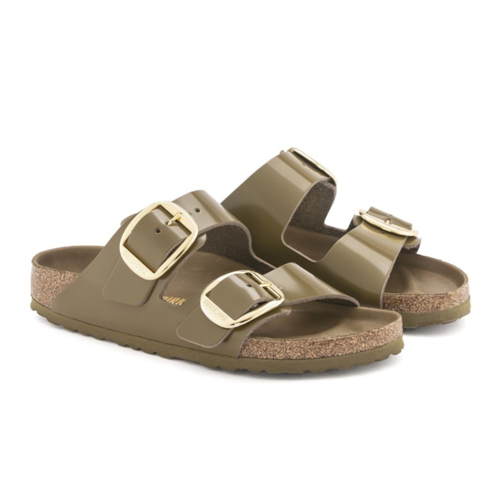 NEW Birkenstock Arizona Big Buckle Sandal High Shine Mud Green 7/7.5